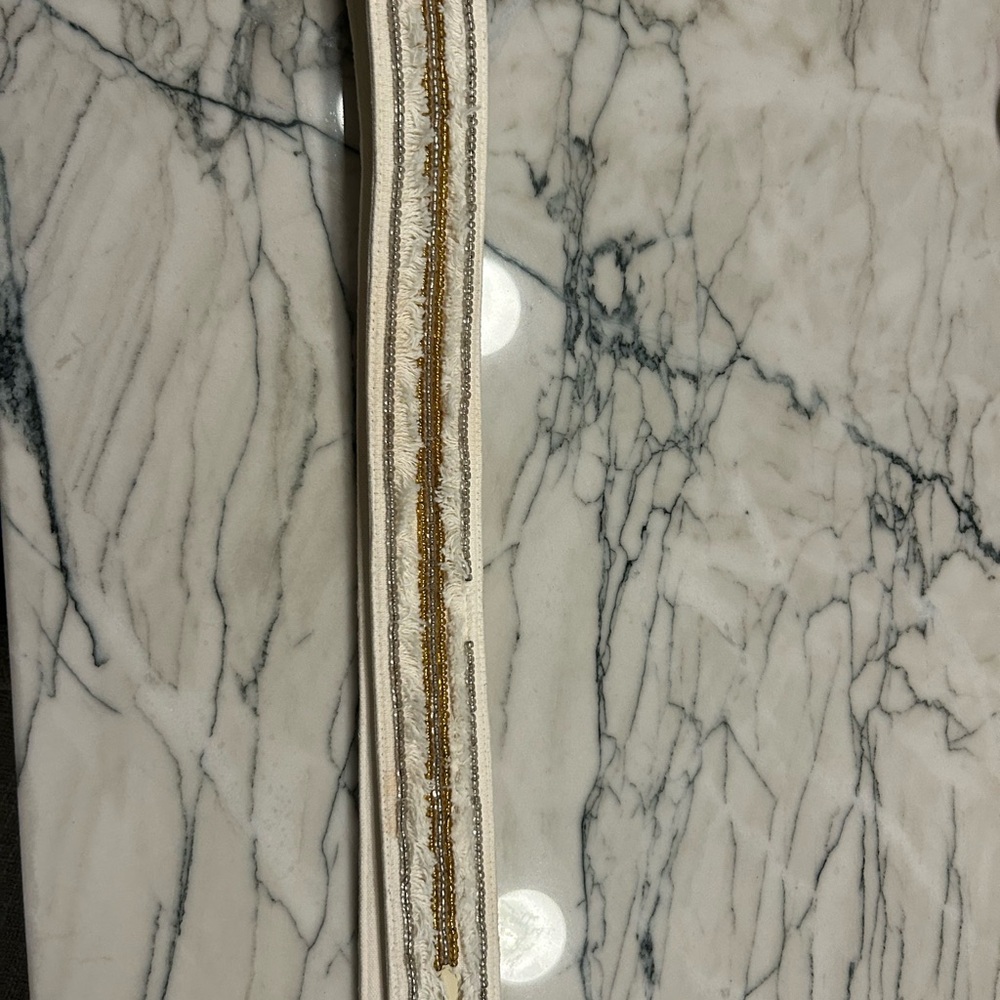 Elegant Gold and White Beaded Trimmed Purse Strap